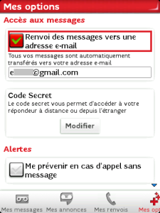 Gestion de alertes sur SFR Repondeur+ BlackBerry